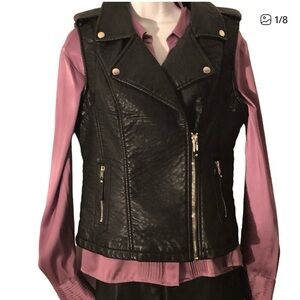 Blanc Noir Black Leather Like Moto Vest